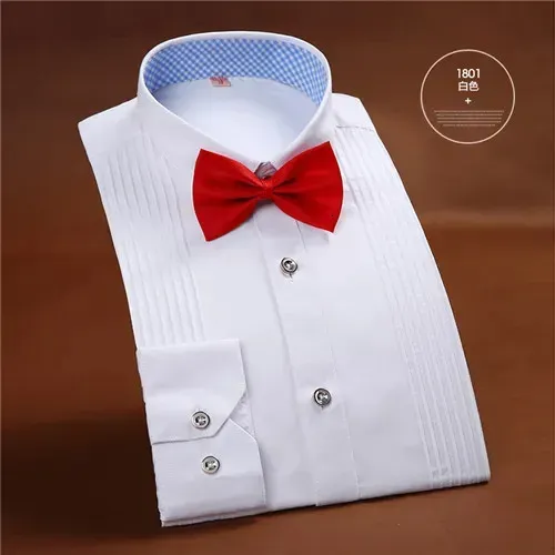 Men`s Dress Shirts men Tuxedo shirts slim fit long sleeve solid multiple colors wedding brideroom formal tops bow tie included y230927