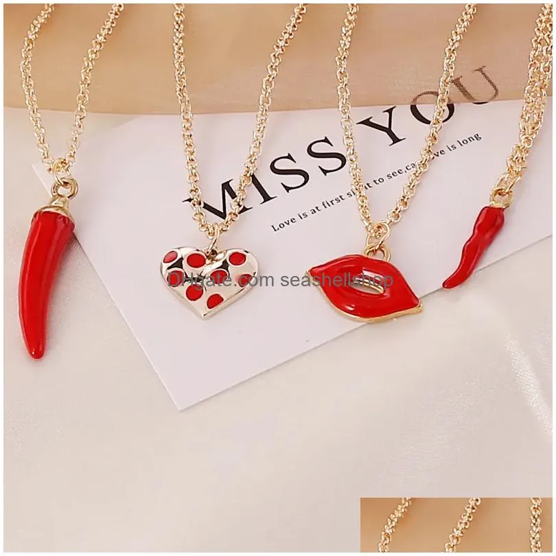 Pendant Necklaces Womens Fashion Necklace Jewelry Love Red Pepper Lip Female Creative Chain Rope Accessories Gift Lady Drop Delivery P Dhfqx