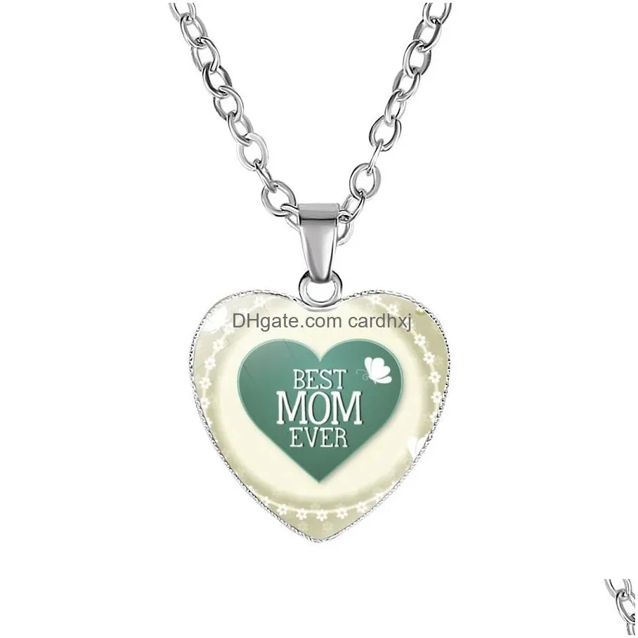 Pendant Necklaces We Love You Mom Necklace Best Ever Glass Heart Shape Pendants Sier Chains For Women Mama Mothers Day Fashion Jewelry Dhkic