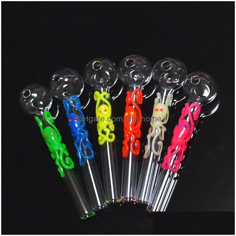 octopus smoke tube pyrex oil burner glass pipe 4 inch glow in the dark thick colorful glass water hand pipes smoking accessories for smokers gifts