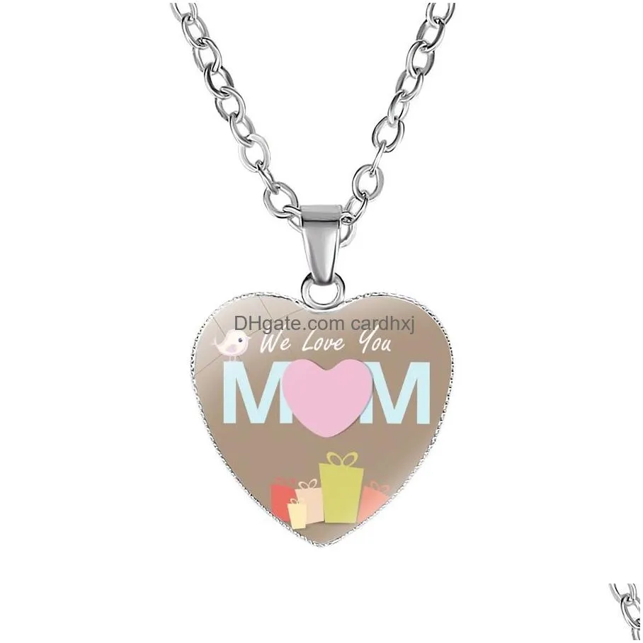 Pendant Necklaces We Love You Mom Necklace Best Ever Glass Heart Shape Pendants Sier Chains For Women Mama Mothers Day Fashion Jewelry Dhkic