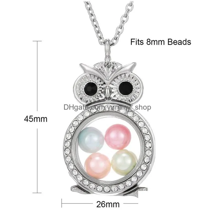  crystal silver pearl cage pendant necklaces for women living memory beads glass magnetic open floating lockets chains fashion