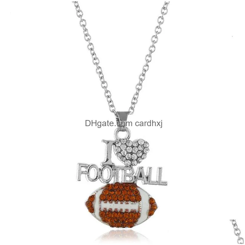 Pendant Necklaces I Love Basketball Volleyball Football For Women Crystal Ball Shape Rugby Chains Fashion Sports Lover Jewelry Gift Dr Dhjz1