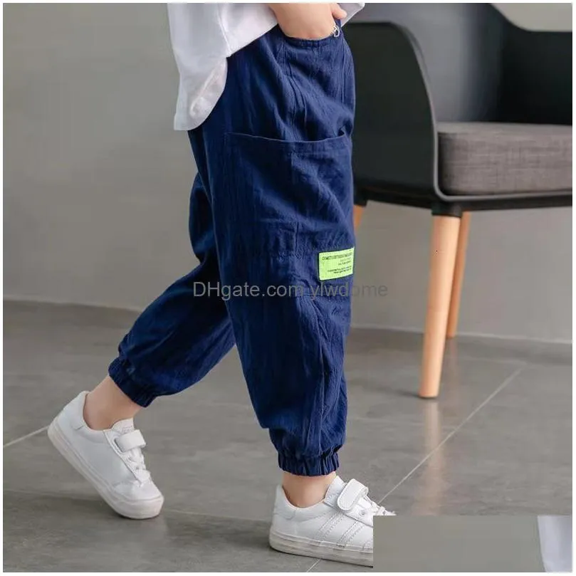 Trousers Casual Pants Baby Boys Loose Harem Toddler Cargo Cotton And Linen Child Sweatpants Pantalones Informales Teenager Kids Drop Dhpvq