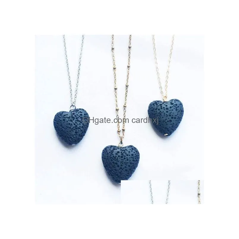 Pendant Necklaces Heart Lava Rock Necklace 9 Colors Aromatherapy Essential Oil Diffuser Heart-Shaped Stone For Women Fashion Drop Deli Dhnr2