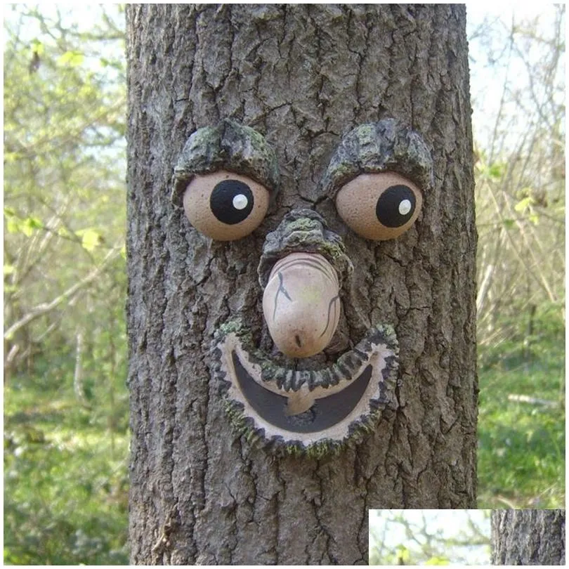 Funny Tree Face Decor Garden Decoration Latex Hugger Art For Easter Outdoor Creative Props Accessories 220721