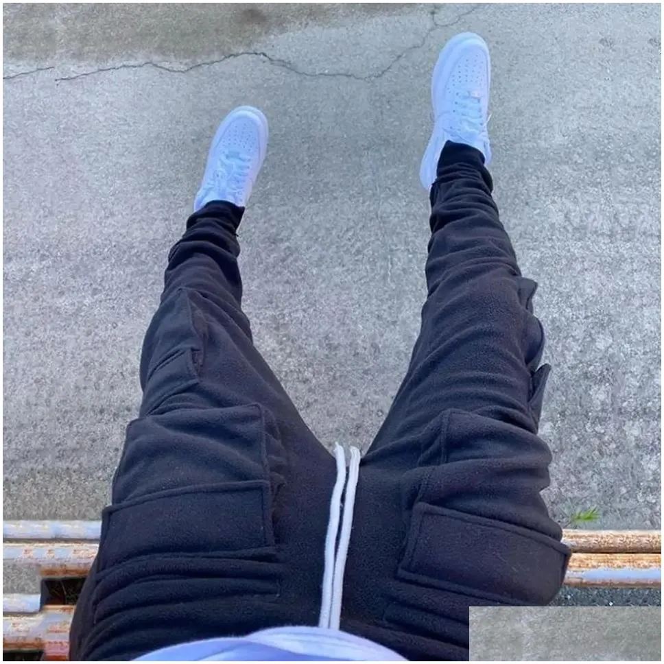 Men`S Pants Mens Stacked Jogger Cargo Sweatpants Thick Fleece Pocket Track Men Clothing Top Selling Products 2023 Clothes Custom 2310 Dhrft