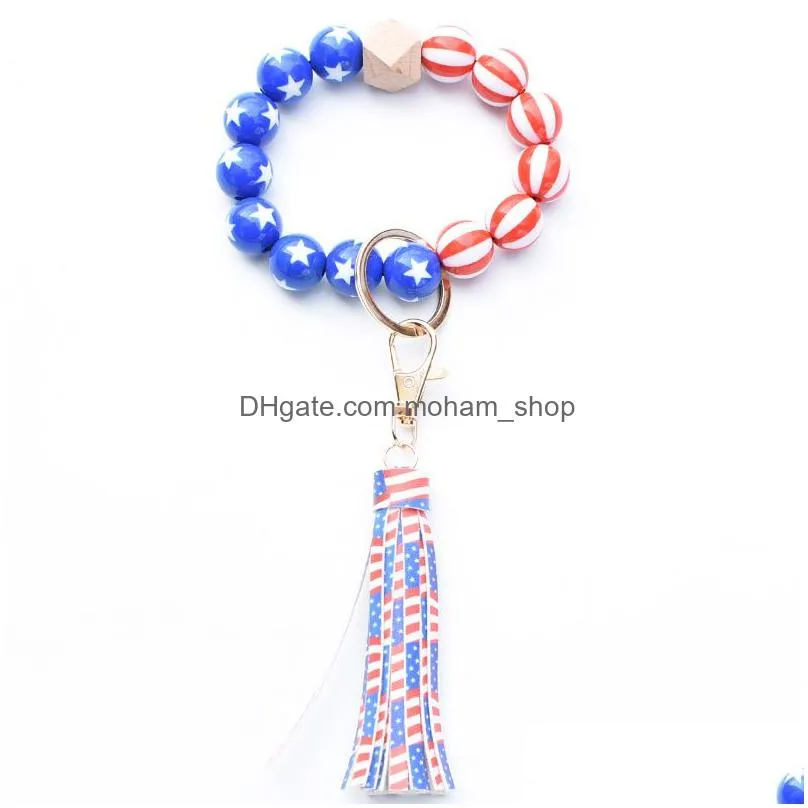 creative american flag bead bracelet keychain patriotic day 4th of july party wristband key ring