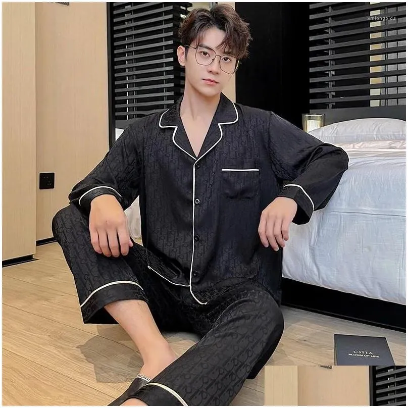 Women`s Sleepwear Jxgarb Autumn Fashion Ice-silk Women Men Couples Pajamas Sets Leisure Female Male Lovers Printed Satin Pijamas