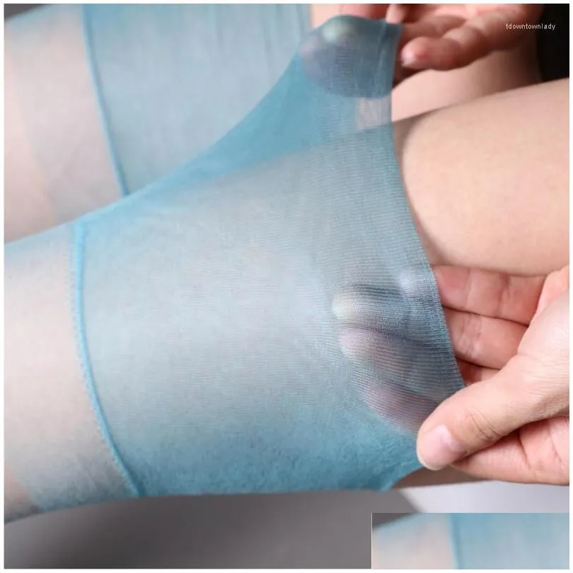 Women Socks Wide Rib Cuff Thigh High Stockings 5D Ultra Thin Transparent Silk Pantyhose Pure Nylon Non-elastic Long Medias De Mujer
