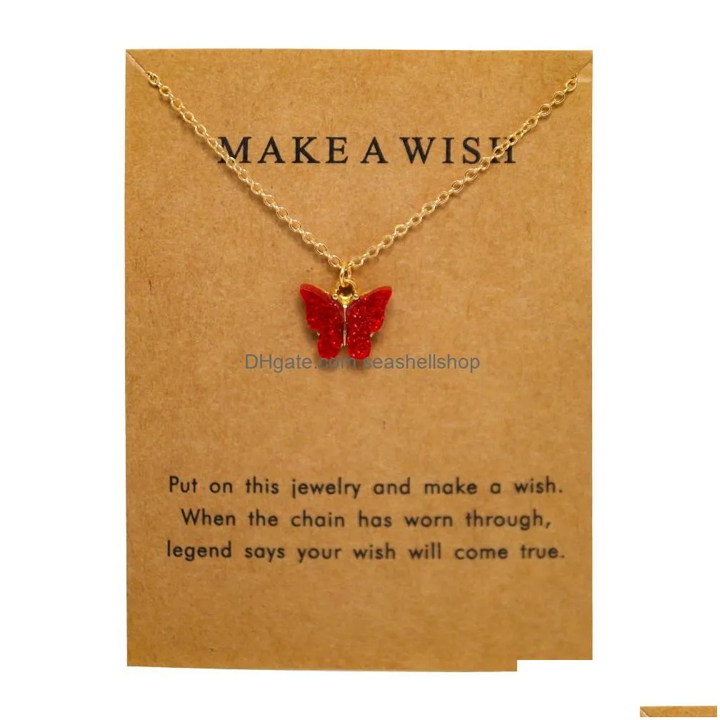 Pendant Necklaces Bk Price Colorf Acrylic Butterfly Womens Fluorescent Gold Chain Necklace Jewelry Gift With Card Drop Delivery Pendan Dhlkc