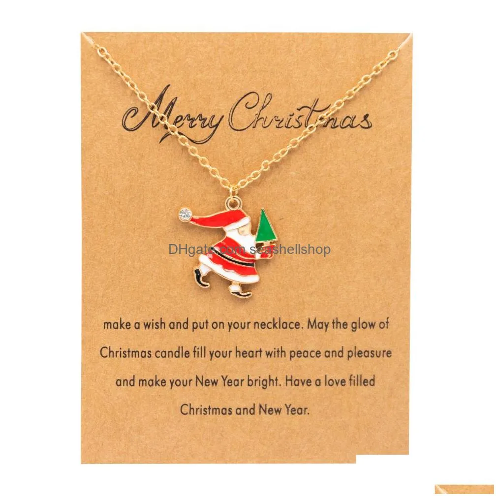 Pendant Necklaces Bk Price Santa Claus Christmas Jewelry Green Gold Card Gift Merry Necklace Accessory Drop Delivery Pendants Dhfse