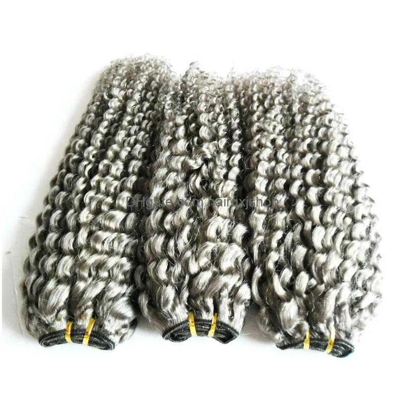 Hair Wefts Grey Brazilian Kinky Curly Weave Bundles 100% Human 3Pcs Natural Non Remy Extensions 3 Can Buy Drop Delivery Products Dhizi