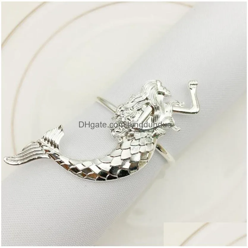 Napkin Rings Banquet Mermaid Button Ocean Restaurant Table Decoration Cloth El Wedding Home Ring Accessories Drop Delivery Garden Kitc Dhont
