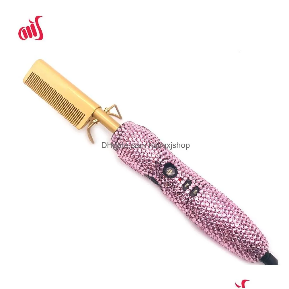 Hair Straighteners Crystal Comb Electric Heating For Wigs Pente Quente Peigne Chauffant Lisseur Cheveux Curler Styling Tools 221203 D Dhiyp