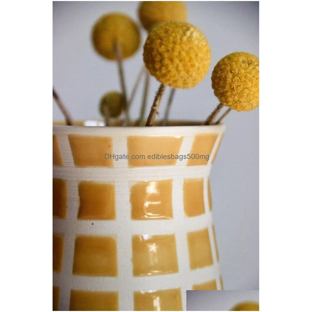 yellow vase retro modern checkered vase ceramic vase