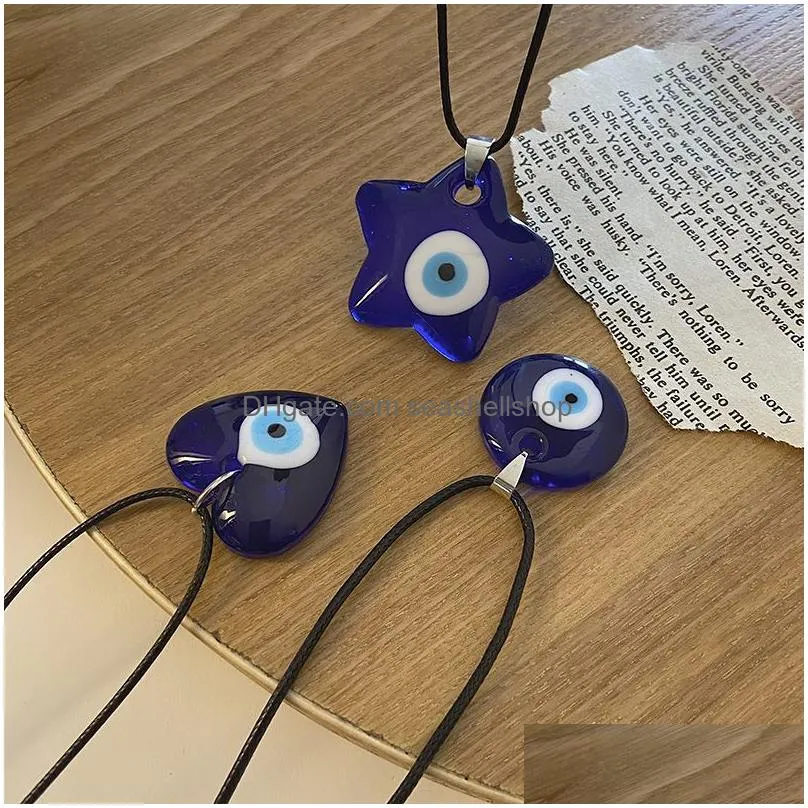 Pendant Necklaces Creative Turkish Evil Blue Eye For Men Women Love Heart Rope Chain Glass Glazed Necklace Jewelry Gift Drop Delivery Dh9Zx