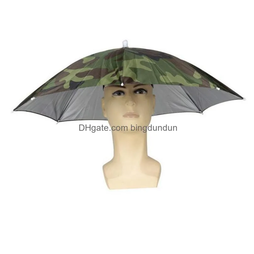 Umbrellas Portable Rain Umbrella Hat Foldable Outdoor Sunshade Waterproof Cam Fishing Golf Gardening Headwear Camouflage Cap Beach Hea Dhtme