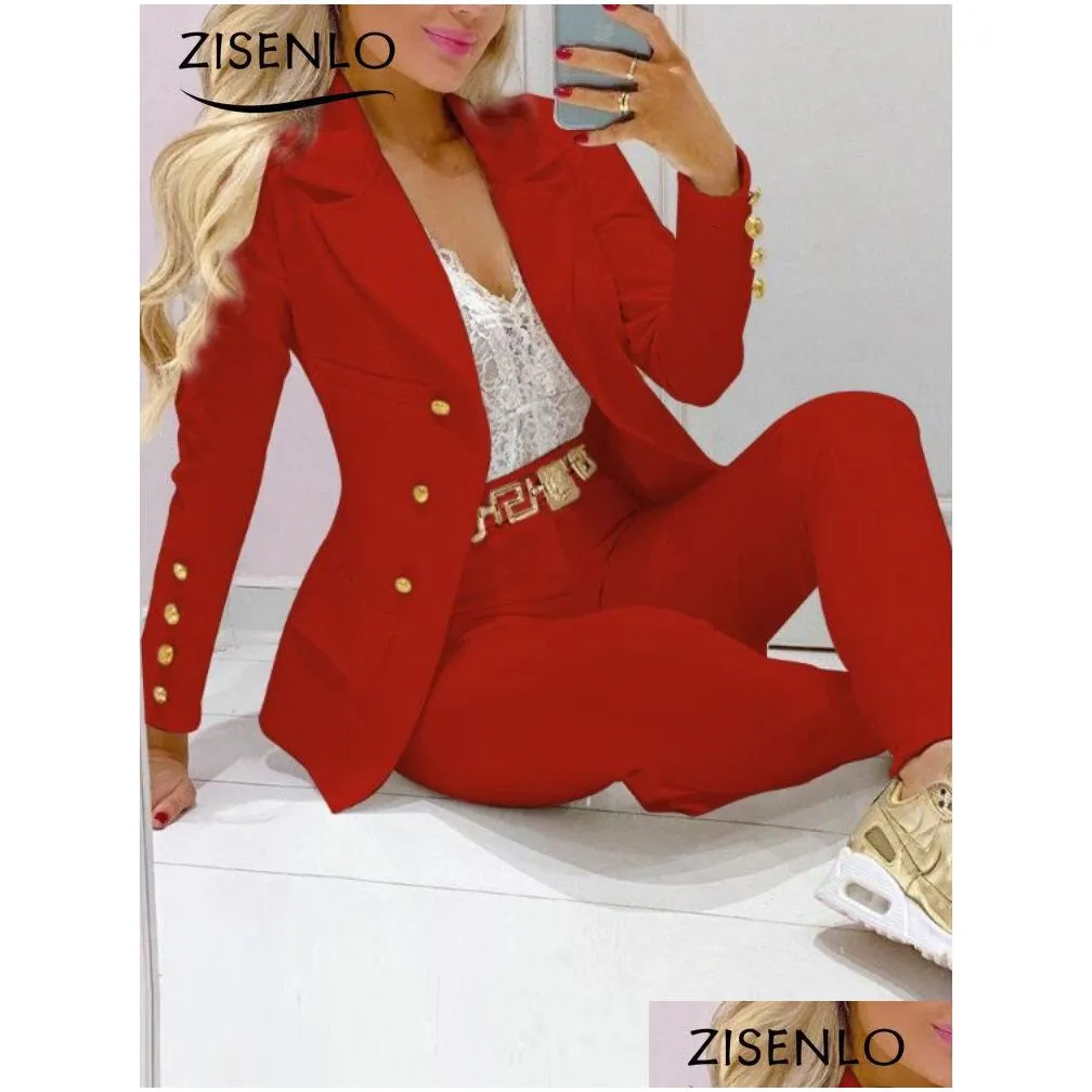 Women`S Two Piece Pants Womens Spring/Autumn Leisure Fashion Small Suit Women Blazer Set Jacket And Summer Dresses Woman 221130 Drop Dhqx7