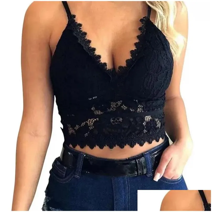 Camisoles Tanks Women Plus Vest Crop Wire Lingerie Sexy V-neck Camisole Underwear Seamless Lace Bralette Top Solid Bra217s