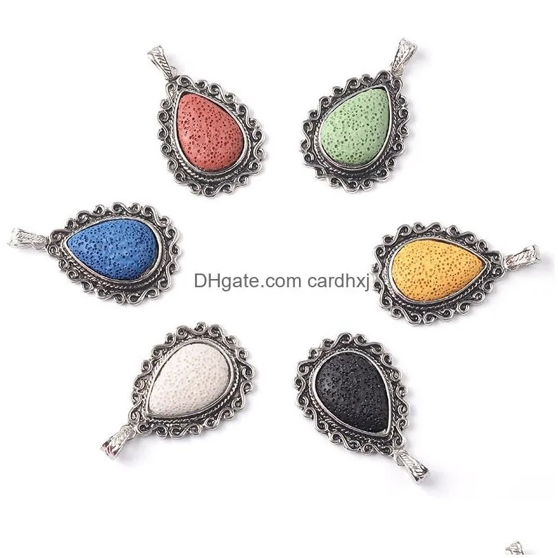 Pendant Necklaces Top Quality Lava Rock Water Drop Essential Oil Diffuser Natural Volcanic Stone Charm For Necklace Making Diy Aromath Dhwa5