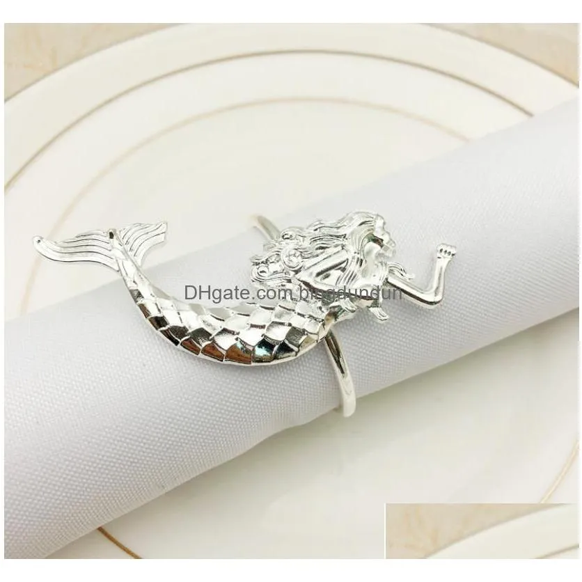 Napkin Rings Banquet Mermaid Button Ocean Restaurant Table Decoration Cloth El Wedding Home Ring Accessories Drop Delivery Garden Kitc Dhont