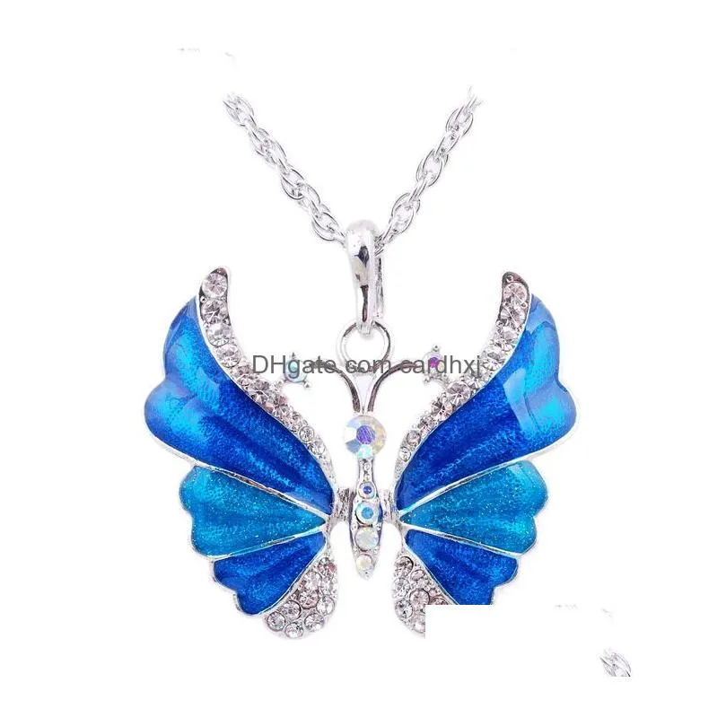 Pendant Necklaces Fashion Crystal Butterfly For Women Animal Shape Sier Sweater Chain Female Luxury Jewelry Gift Drop Delivery Pendant Dhvog