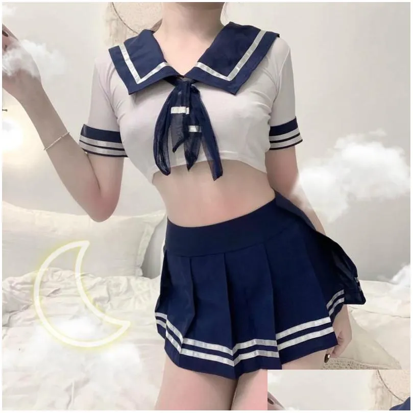 Girl Erotic Lingerie Role-playing Suit See Through Crop Top&Plaid Mini Skirt Women Schoolgirl Cosplay Costume Sex Uniforms Bras Se172v