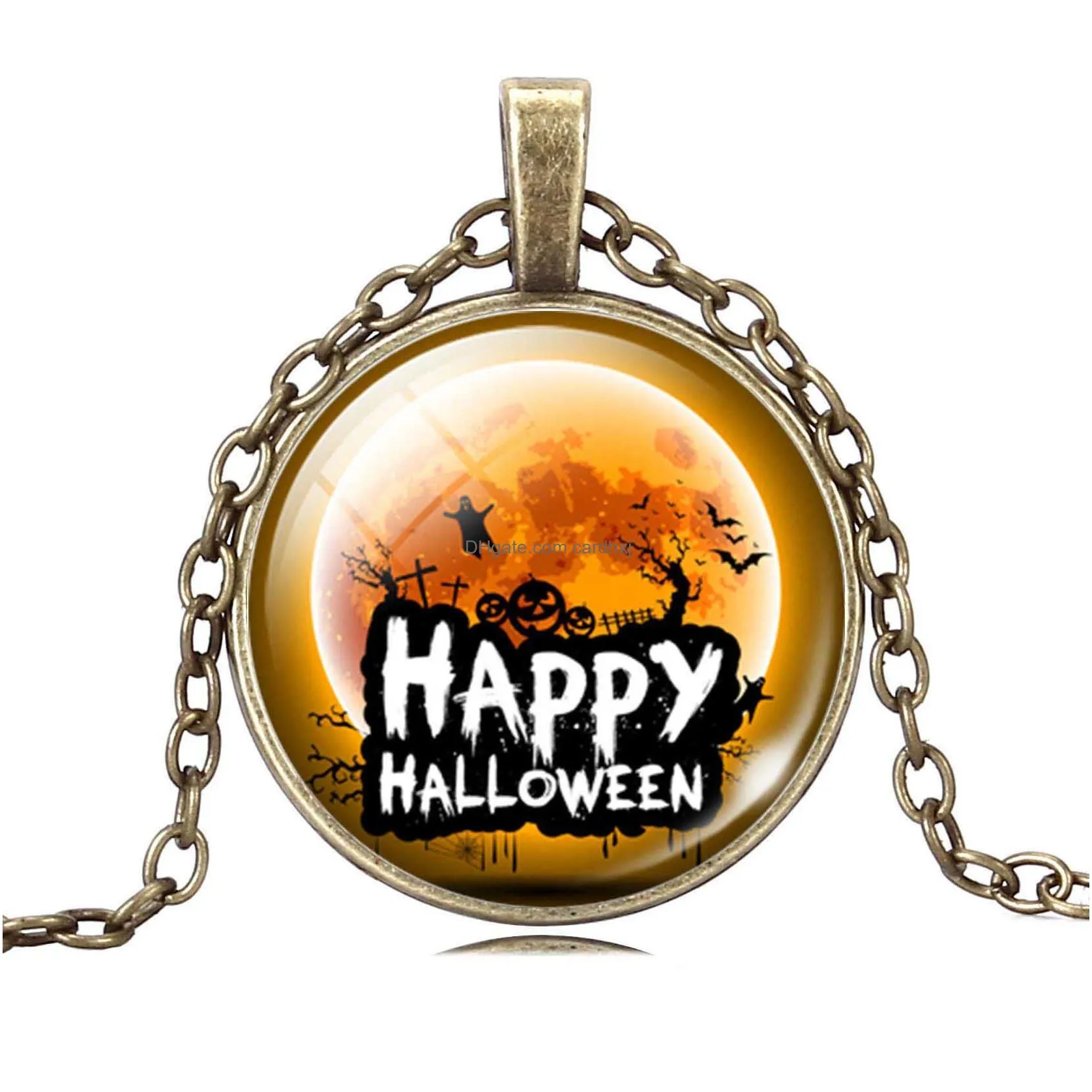 Pendant Necklaces New Fashion Necklace Jewelry Time Gem Alloy Chain Jack-O-Lantern Witch For Women Man Halloween Drop Delivery Pendant Dhhlu