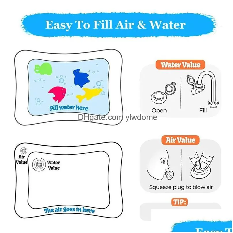 Play Mats Baby Water Mat Inflatable Cushion Infant Tummy Time Playmat Toddler For Early Education Fun Activity Kids Center Drop Deliv Dhd2C
