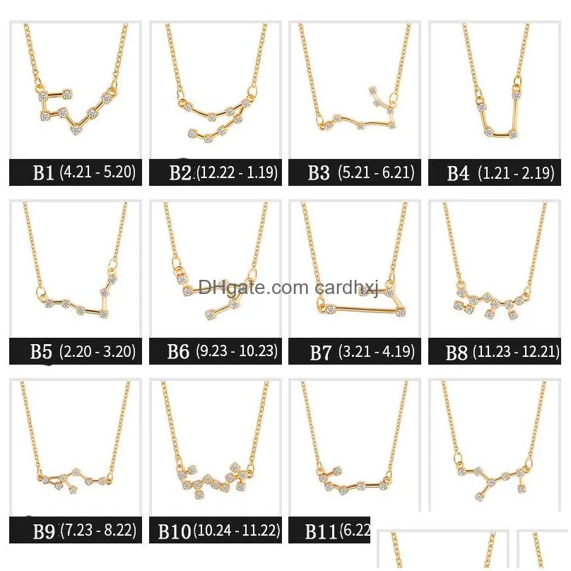 Pendant Necklaces Korean 12 Zodiac Sign Bling Cubic Zirconia Cz Fake Diamonds Constellation Gold Sier Chains For Women Jewelry Gift Dr Dh31V