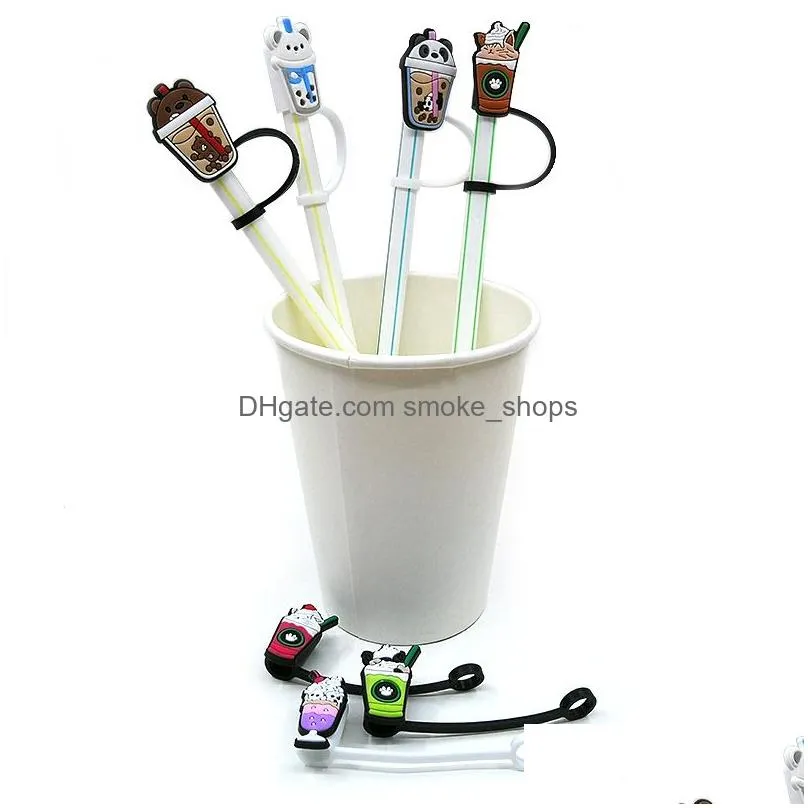 coffee cup milk tea pattern soft silicone straw charms toppers accessories covers reusable splash proof drinking dust plug decorative charm 8mm glass cup