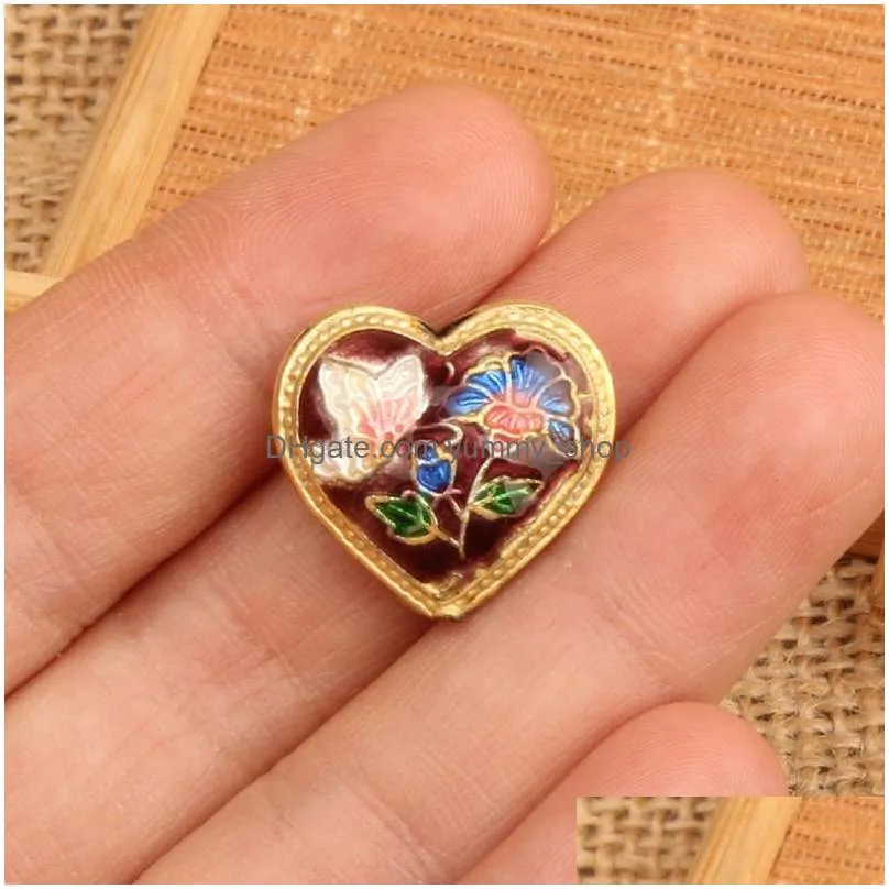 handmade fancy enamel heart love loose beads cloisonne filigree accessories diy jewellery making pendants earrings bracelets 10pcs/lot