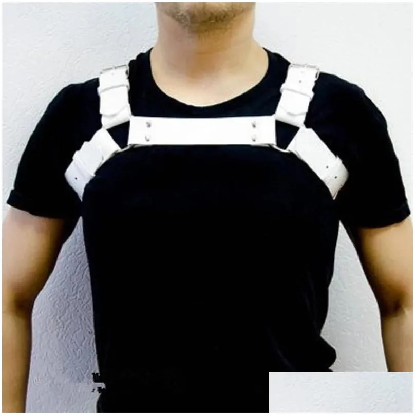 Leather Tops Men Harness Erotic Bondage Night Clubwear Gay Shoulder Body Chest Muscle Belt Straps Hombre Costumes Bras Sets9644276