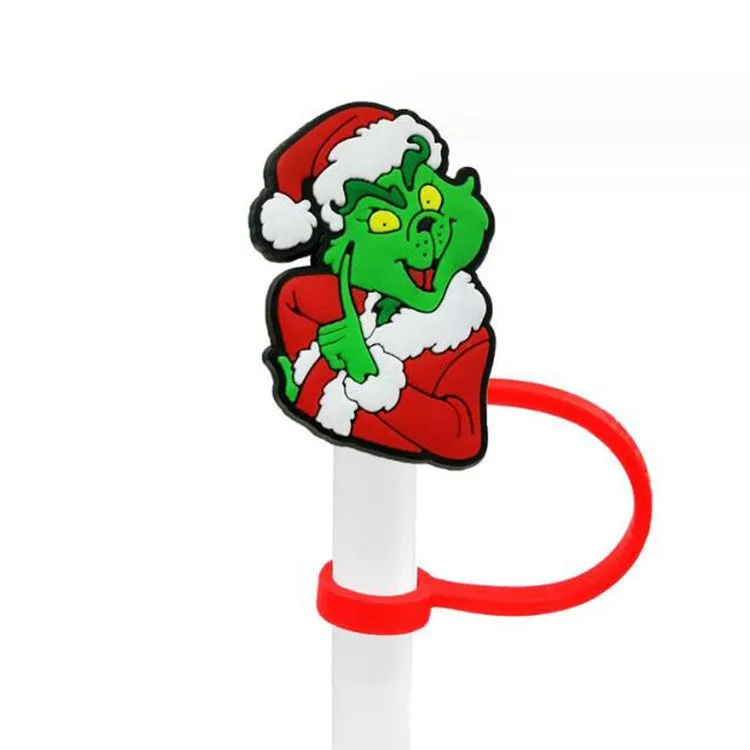 christmas hat cartoon style straw toppers cap silicone dust plug anime party straw decoration charms gift