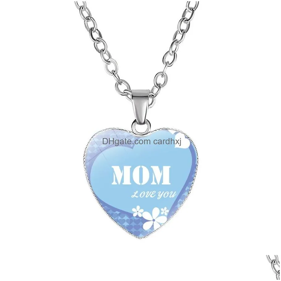 Pendant Necklaces We Love You Mom Necklace Best Ever Glass Heart Shape Pendants Sier Chains For Women Mama Mothers Day Fashion Jewelry Dhkic