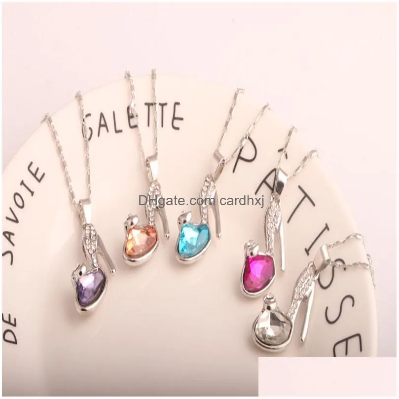 Pendant Necklaces Fashion Austria Crystal Shoes Pendants Necklace Sier Gold Chains Ladies Rhinestones High-Heeled Shoe Charms For Drop Dhcqz