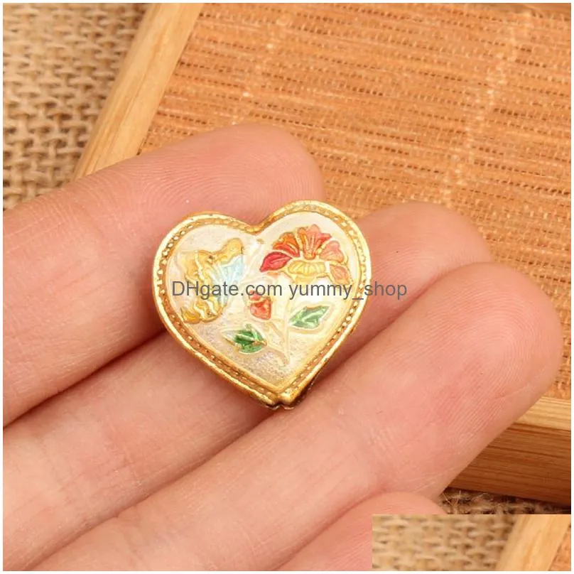 handmade fancy enamel heart love loose beads cloisonne filigree accessories diy jewellery making pendants earrings bracelets 10pcs/lot