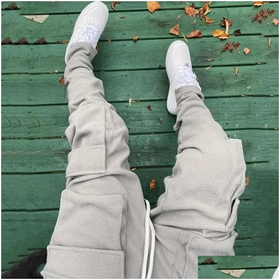 Men`S Pants Mens Stacked Jogger Cargo Sweatpants Thick Fleece Pocket Track Men Clothing Top Selling Products 2023 Clothes Custom 2310 Dhrft