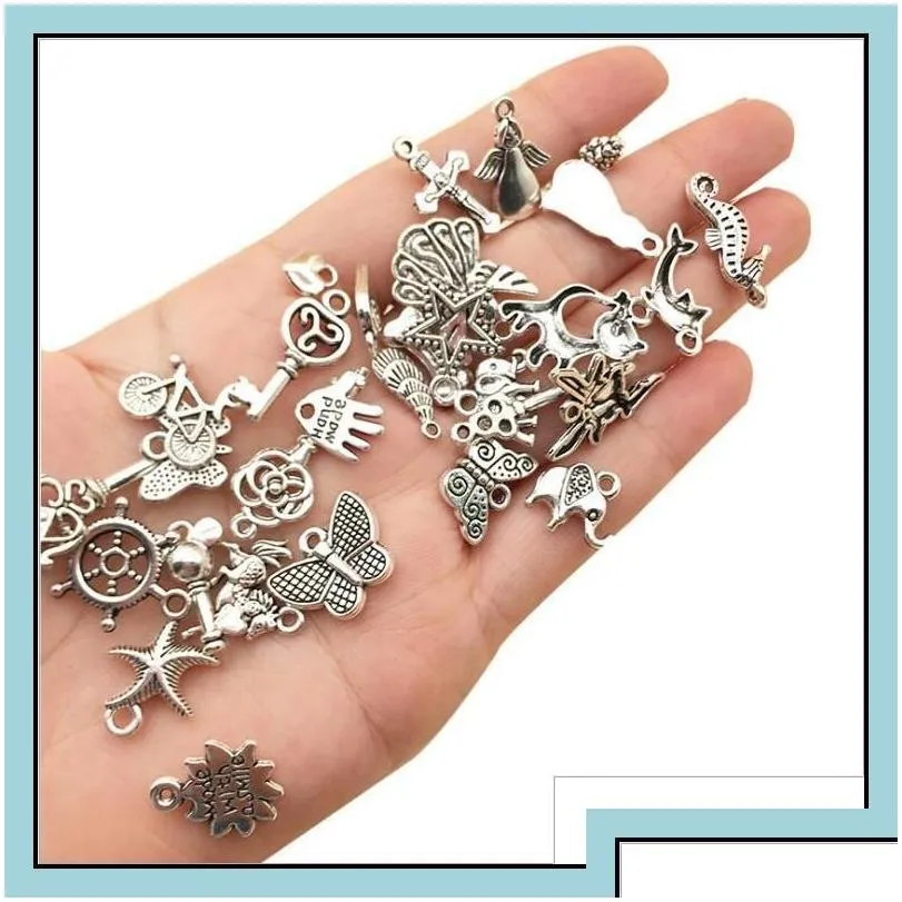Charms Tibetan Sier Bracelet Accessories Charms Pendants For Sale Mix 100Pcs Lot Pack In Bk Diy Earring Jewelry Findings Wholesale D