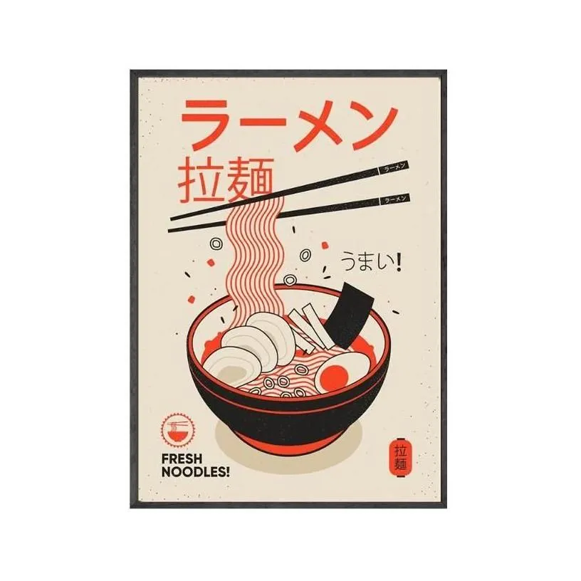 Paintings Ramen Noodles With Eggs Canvas Poster Japanese Vintage Sushi Food Painting Retro Kitchen Restaurant Wall Art Decoration Dr
