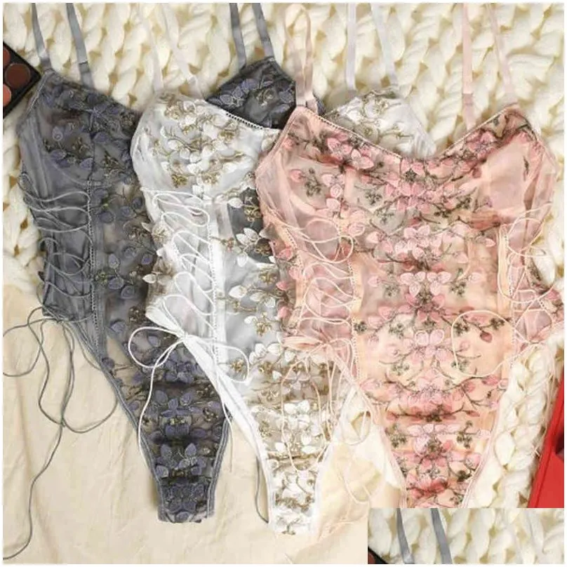 Ladies Underwear For Women Sexy Lingerie Erotic Corset Lace Mesh Sleepwear Nightwear Embroidered Strap One-piece Sexy Pajamas X052258p