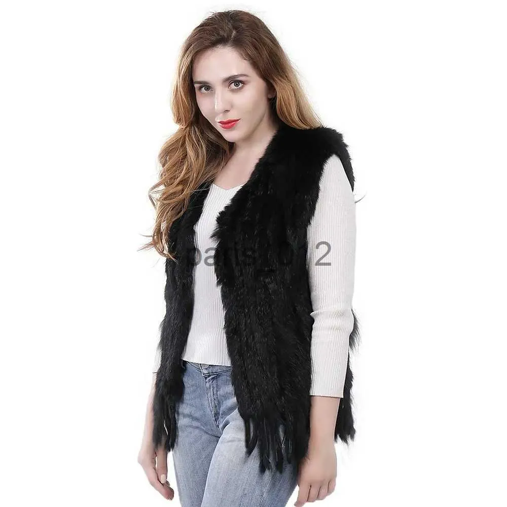 Womens Fur Faux Hot Sale Lady Real Rabbit Vest Knitted Tassel Casual Waistcoat Fashion Knit Gilet 100%natural Genuine Sleeveless Coats