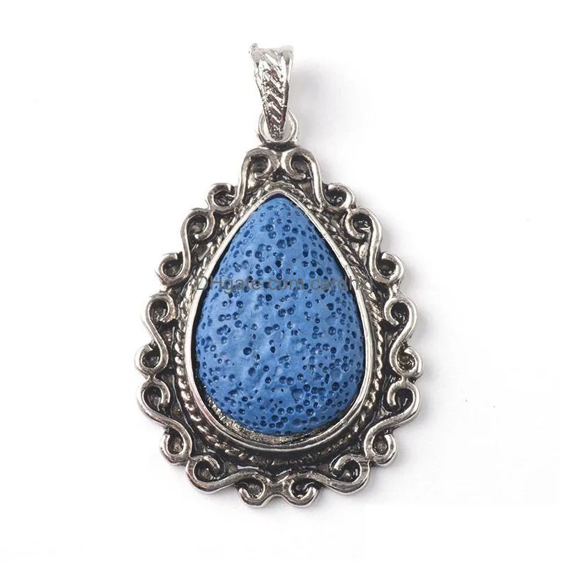 Pendant Necklaces Top Quality Lava Rock Water Drop Essential Oil Diffuser Natural Volcanic Stone Charm For Necklace Making Diy Aromath Dhwa5