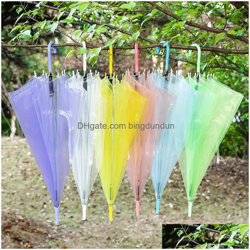 Umbrellas Transparent Clear Pvc See Through Long Handle Party Wedding Travel Dating Events J Hook Stick Umbrella Hw0063 Drop Delivery Dhnx4