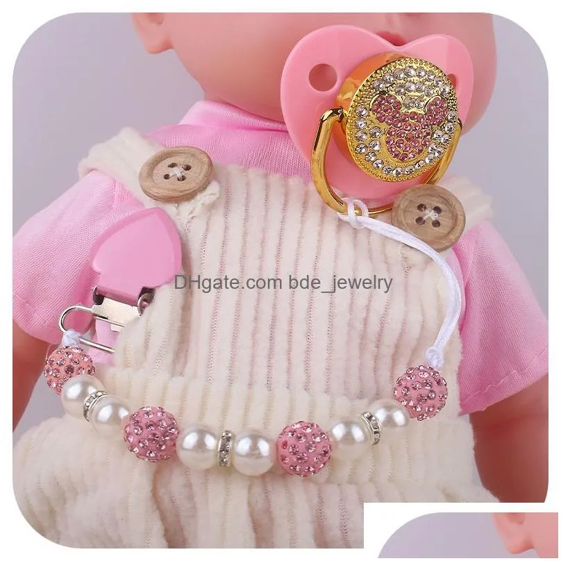 2pcsset bling pacifier mouse baby nipple holder clip chain born shower gift 220523