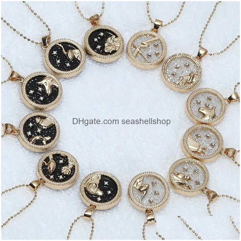Pendant Necklaces Day Night Starry Sky 12 Constellations Coin Couple Clavicle Chain Necklace Jewelry With Gift Card Drop Delivery Pend Dhglv