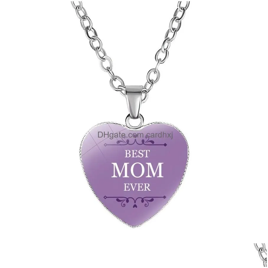 Pendant Necklaces We Love You Mom Necklace Best Ever Glass Heart Shape Pendants Sier Chains For Women Mama Mothers Day Fashion Jewelry Dhkic