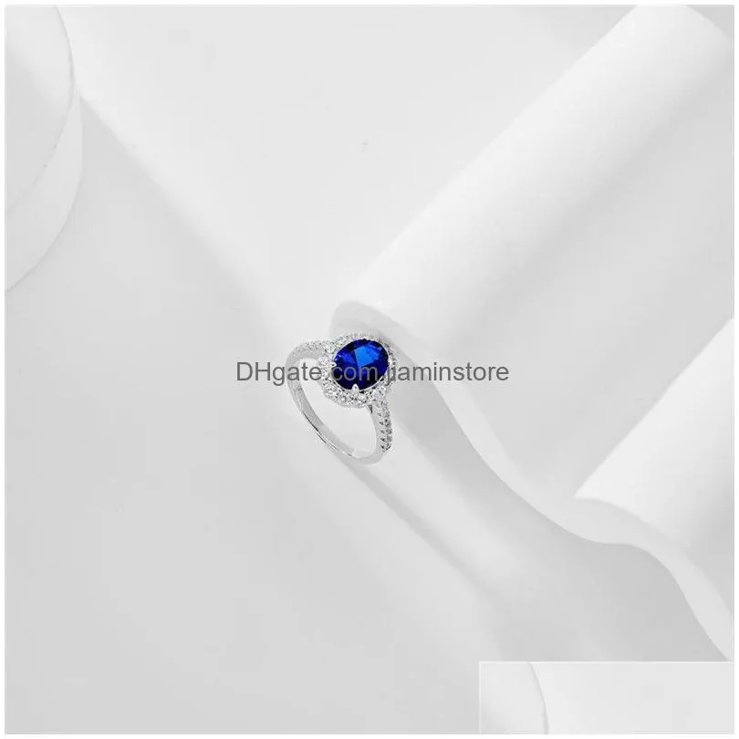 Band Rings 7X9Mm Blue For Women 925 Sterling Sier Designer Sapphire Diamond Ring Woman 5A Zirconia Luxury Jewelry Casual Daily Outfit Dhqz6