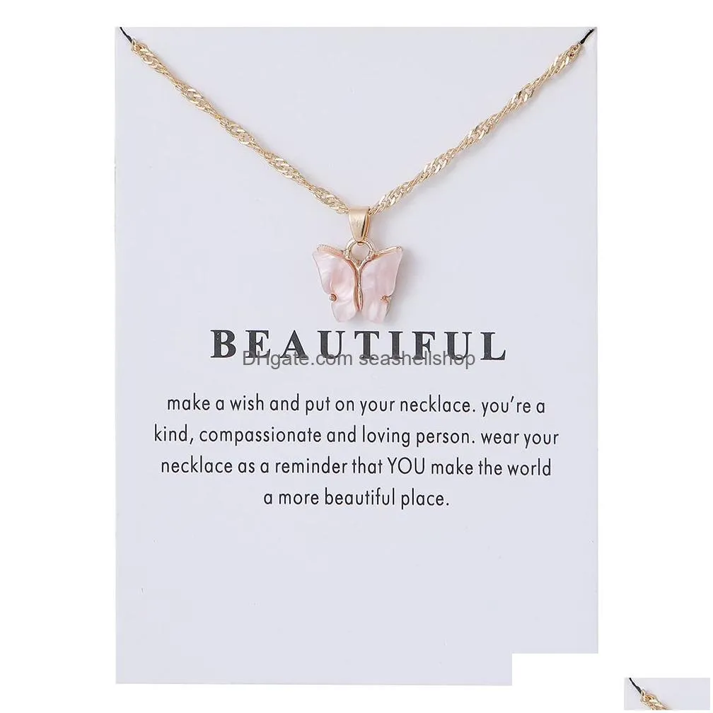 Pendant Necklaces Bk Price Womens Acrylic Butterfly Y Clavicle Rope Chain Jewelry Lady Necklace With Gold White Card Drop Delivery Pen Dhawu